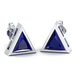 Boucles d'oreilles à visser en or massif 14 carats REYES personnalisées, forme triangulaire, saphir bleu de 1,9 carat, bijoux pour femmes - Product Image 5