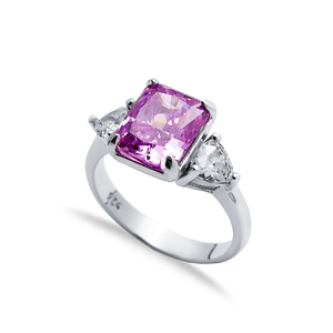 Pink <b>CZ</b> Stone Baguette Design Cluster Zircon <b>Ring</b> Turkish Wholesale 925 Silver Sterling Jewelry - Product Image 1