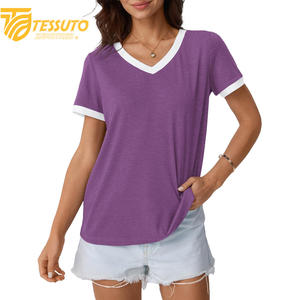 Camiseta básica de gran tamaño con logotipo estampado personalizado de peso pesado, camiseta de talla grande de alta calidad a la moda para mujer, Camiseta 100% de algodón con cuello en V - Product Image 5