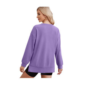 Venta al por mayor de las mujeres de gran tamaño ligero sudadera con abertura lateral cremallera suave cuello redondo pulóver camisetas de manga larga - Product Image 3