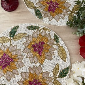Handmade Classic Style Spring Floral Design Beaded <b>Placemat</b> Multicolor Home Decor - Product Image 3