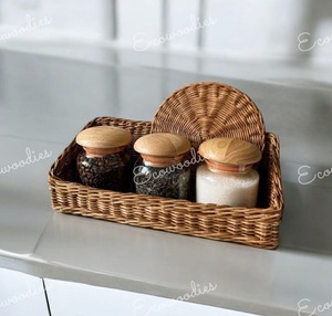 Bandeja decorativa de bambú natural respetuosa con el medio ambiente, bandeja de mimbre para mesa de comedor de cocina para el hogar, Hotel, restaurante, hecha a mano - Product Image 5