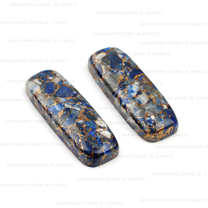 Vente en gros naturel Mohave cuivre Lapis Lazuli 10x30mm taille coussin bleu pierre précieuse dos plat calibré Cabochon pour la fabrication de bijoux - Product Image 5