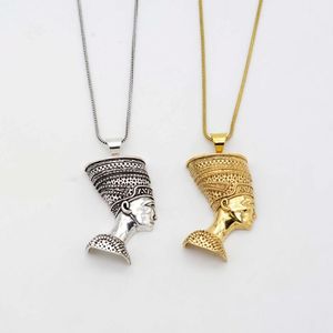 Colgante de busto de Nefertiti-Collar de Faraón de oro de latón hecho a mano con cadena | Joyería étnica de latón amarillo-plateado | Regalo especial - Product Image 1