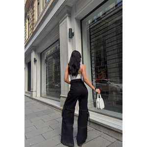 Pantalones Cargo de Gabardina Negros para Mujer - Product Image 1