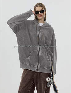 Sweat-shirt à capuche zippé pour femme, manches longues, épaules tombantes, ample, vêtement d'extérieur - Product Image 4