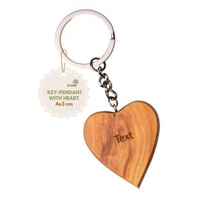 Porte-clés personnalisé en bois d'olivier en forme de cœur avec croix, 4 cm, gravure personnalisée, porte-clés chrétien, vente en gros de Bethléem - Product Image 1