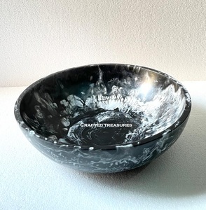 Bol de service d'affichage en résine tourbillon de qualité supérieure fait à la main bol de fruits à salade en résine nacrée noir blanc bol de vaisselle pour fruits/collations - Product Image 1