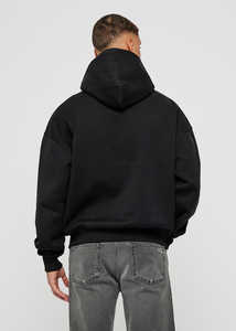 OEM Men's <b>Black</b> Oversize Pullover Hoodie Set 50% Cotton 50% Polyester <b>Long</b> <b>Sleeve</b> Printed Sweatshirt Washed Hooded Wholesale - Product Image 4