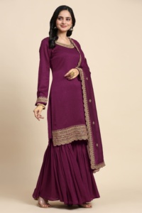 Trendmalls Conjunto de bordado de seda de arte étnico para mujer Salwar Kurta con Dupatta () - Product Image 2