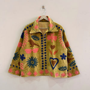 Veste en velours brodée de style indien Suzani, unisexe, cadeau pour demoiselle d'honneur, veste d'hiver - Product Image 1