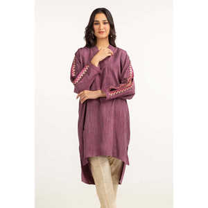 Camisa de Mujer de Algodón Morado Bordada con Patrón Floral 3D y Cuadros, Tejido de Lino, Talla Única XL, Corte Holgado y Largo, Ropa de Oficina - Product Image 2