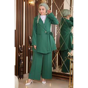 MSW19106-4 Ensemble décontracté 2 pièces avec détails émeraude, hauts mi-longs à col rond, 100% polyester - Product Image 4