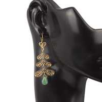 Boucles d'oreilles vintage en or massif 22 carats avec feuilles et zircon |   Bijoux turcs faits à la main pour femmes, marque NUSRET