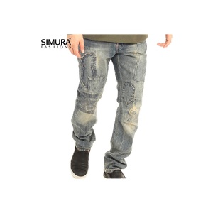 SIMURA Jean Cargo Homme Effet Vieilli Grande Taille Taille Mi-Haute Coupe Ample Poches Plaquées Décontracté 100% Coton Tissé - Product Image 1