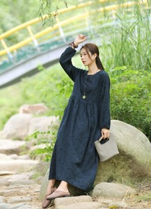 เดรสแม็กซี่พิมพ์ลายดอกไม้ชุดเดรสยาวชายหาดสไตล์โบฮีเมียนแบบลำลองคอกลมสุดหรูแขนยาว - Product Image 4