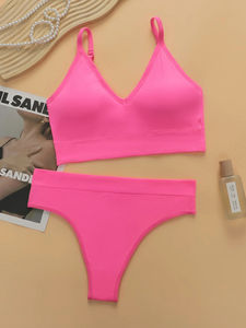 Ensemble de lingerie bikini pour femme, tendance, best-seller, soutien-gorge triangle rose sans armatures, doux et confortable au quotidien - Product Image 6