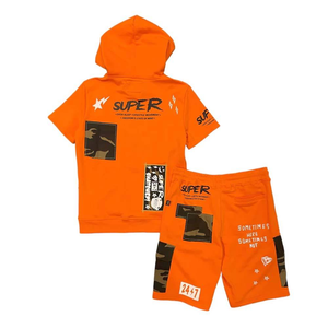 Ensemble short et sweat à capuche d'été 2 pièces sur mesure au Pakistan Impression bouffante en tissu éponge de style décontracté - Product Image 2