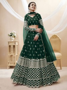 Lehenga Choli de Georgette Verde Esmeralda Regal con Bordado de Zari y Lentejuelas, Estilo Bollywood de 3.5m, para Bodas y Fiestas - Product Image 4