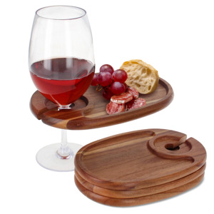 Assiette à apéritif en bambou et porte-verre à vin Assiettes d'apéritif à vin Assiette à cocktail Cadeau d'invité de mariage Faveurs de mariage pour les invités - Product Image 2