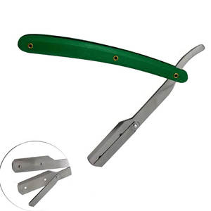 Maquinillas de afeitar rectas para peluquero, cuchillos de afeitar con mango de plástico verde plegable para hombres, para Barba maquinillas de afeitar, herramientas - Product Image 5