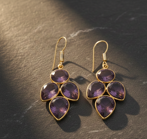 Boucles d'oreilles en améthyste bleue multiformes |   Perles rondes de 8 mm, 9x12 et 10x14 |   Argent sterling 925 plaqué or 18 carats, pour les occasions spéciales - Product Image 1