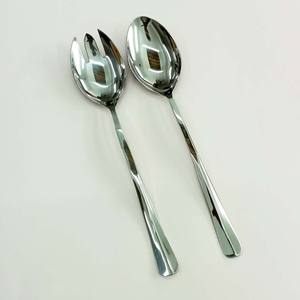 Nuevo acero inoxidable forjado a mano Acero inoxidable plata pulida con asas redondas largas cubiertos hecho a mano juego de servidor de ensalada - Product Image 6