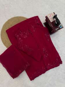 ชุดส่าหรีจอร์เจตต์ดีไซน์เนอร์สุดอินเทรนด์จากอินเดีย พร้อมเสื้อคลุมสุดพิเศษ คุณภาพพรีเมียม สำหรับงานแต่งงาน งานเลี้ยง และงานพิธีต่างๆ - Product Image 5