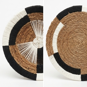 Panier mural en macramé en écorce de bananier naturelle, plateau rond peu profond à blocs de couleur abstraits, décoration artistique pure pour la mise en scène de la pièce, artisanat bohème - Product Image 2