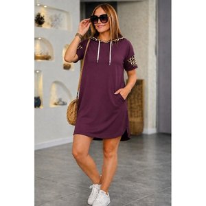 Robe à manches courtes pour femme avec col à nouer et détails de poches, robe en viscose à deux fils, 36495 - Bourgogne - Product Image 1