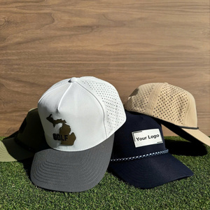 Casquette de baseball personnalisée avec logo, respirante, réglable, unisexe, pour le golf, couleur unie, 6 panneaux, logo imprimé, trou découpé au laser avec cordon - Product Image 2