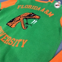 Cardigan en coton jacquard décontracté vert et orange FAMU Rattlers, col en V, tricoté, pour femme, broderie preppy