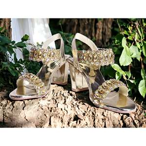 Vàng <span class=keywords><strong>Fancy</strong></span> mắt cá chân dây đeo gót chân dép mở Toe Jelly giày với thoải mái da cừu đế cho đám cưới và Đảng - Product Image 3