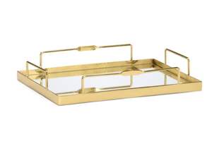 Modern metal and <b>mirror</b> glass <b>tray</b> <b>with</b> gold finished used for stylish home and hotel decor - Product Image 5