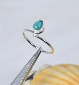 แหวนเทอร์ควอยซ์สีฟ้า925แหวนเงินสเตอร์ลิงรูปลูกแพร์ทำด้วยมือเครื่องประดับหินวันเกิด - Product Image 2