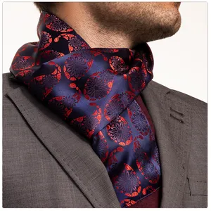 Red and Navy Paisley Satin Jacquard Man Made Silk Production 2024 Fashion New Style Men's Scarf Collection