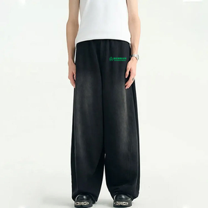 2025 Style coréen Baggy ample ajusté surdimensionné polaire droite pantalons de survêtement incurvé rayé soleil délavé Jogging hommes pantalons - Product Image 1