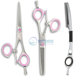 Ensemble de ciseaux de coiffure professionnels Ciseaux de coupe de cheveux roses Ciseaux à effiler Rasoir à cheveux avec étui en cuir pour une utilisation en salon - Product Image 1