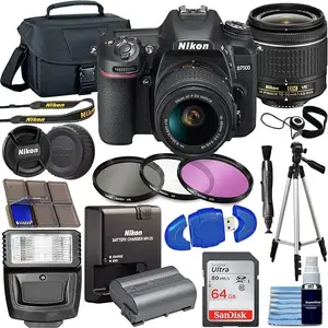 Orijinal N D7500 DSLR kamera ile 18-55mm VR Lens + 64GB kart, Tripod, flaş, 3 parça filtre kiti, taşıma çantası + daha satılık