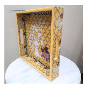 Vente en gros de plateaux en bois MDF personnalisés | Plateaux de service ronds revêtus d'émail | Plateaux décoratifs de cuisine et de salle à manger en résine faite à la main - Product Image 2