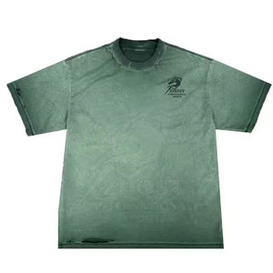 Camiseta Moderna Estilo Streetwear con Efecto Desgastado, Algodón Grueso, Corte Holgado, Informal, para Uso Diario - Product Image 1