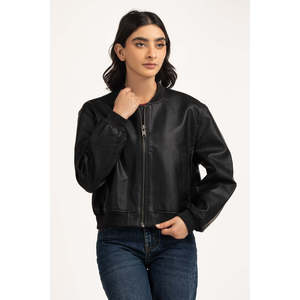Blouson Bomber Durable pour Femme WM-JKT-WS24-096 Col Montant Logo Personnalisé Doublure Spandex Tissu en Cuir PU Tissé Tailles - Product Image 3