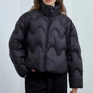 Chaqueta Acolchada para Mujer, Precio al por Mayor, Estilo Corto, Piel de Vaca, Tejido Acolchado, Impermeable, Transpirable, Abrigo de Burbujas, Ropa Exterior Elegante y Cálida - Product Image 4