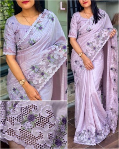 Dernière tenue de créateur Fancy Trending Tusser Best Cotton Saree With Multi Thread Embroidery Cutwork & Boaring Work Woman Fashion - Product Image 5