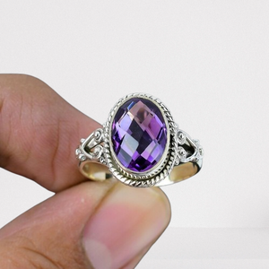 <b>925</b> Solid <b>Sterling</b> <b>Silver</b> Classic Amethyst Gemstone Handmade <b>Spinner</b> <b>Ring</b> Best Design <b>925</b> <b>Silver</b> Stamped Fashion <b>Silver</b> Jewelry - Product Image 1