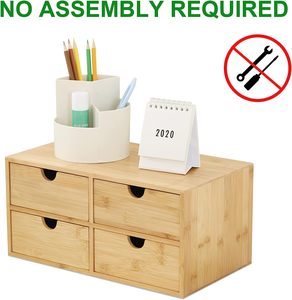 100% Original Bamboo Desk Organizer - Mini Bamboo Desk Drawer <b>Tabletop</b> <b>Storage</b> Organization Box for Office Home Toiletries - Product Image 3