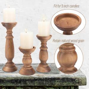 Handmade Wooden <b>Candle</b> Holders | Vintage Pillar <b>Candle</b> Stand <b>Set</b> | Rustic Home Decor - Product Image 5