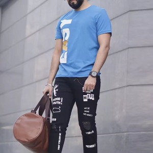 T-shirt imprimé personnalisé T-shirt pour hommes col épais 100% coton T-shirts épais T-shirt surdimensionné pour hommes - Product Image 5