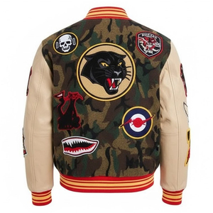 แจ็คเก็ตวาร์ซิตี้แบบสั่งทำพิเศษ คอตั้ง ตัวเสื้อทำจากผ้าขนสัตว์คุณภาพพรีเมียม แขนเสื้อทำจากหนัง PU สไตล์ลำลองสุดเท่ห์ เหมาะสำหรับใส่ในชีวิตประจำวัน  รับทำแบรนด์สินค้าตามสั่ง  สำหรับทั้งผู้ชายและผู้หญิง - Product Image 4