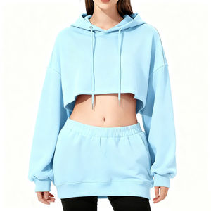 PRO ENTERPRISES Sweat à capuche surdimensionné décontracté pour femme Épaule tombante Manches longues Poids lourd 220g Polyester/Coton Anti-boulochage Doublé - Product Image 4